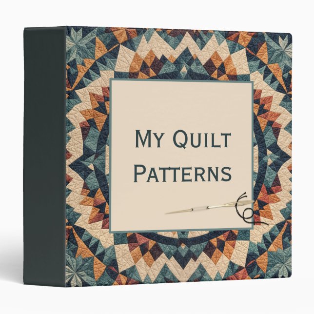 Old-fashioned Patchwork Kaleidoscope Quilt Pattern 3 Ring Binder (Front/Spine)