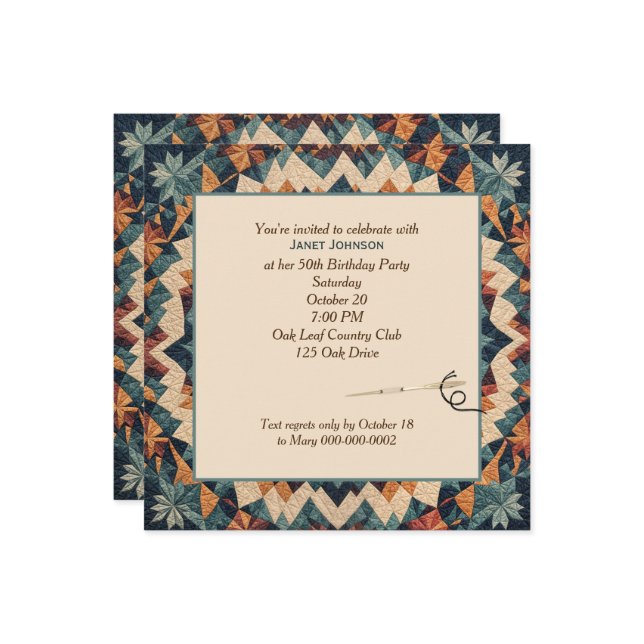 Old-fashioned Patchwork Kaleidoscope Quilt Pattern Invitation (Front/Back In Situ)