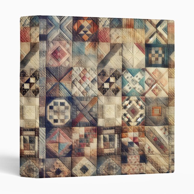 Old-fashioned Patchwork Quilt Design 3 Ring Binder (Front/Spine)
