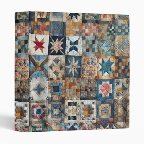 Old-fashioned Patchwork Quilt Design 3 Ring Binder