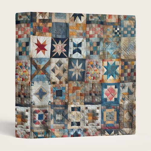 Old-fashioned Patchwork Quilt Design 3 Ring Binder
