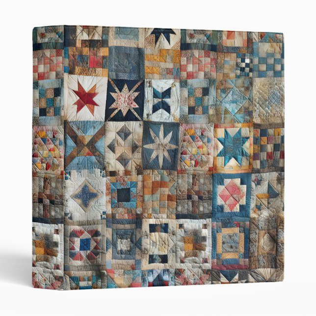 Old-fashioned Patchwork Quilt Design 3 Ring Binder (Front/Spine)