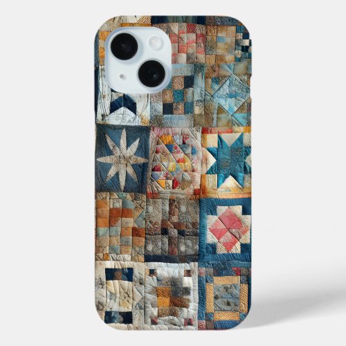 Old_fashioned Patchwork Quilt Design iPhone 15 Case
