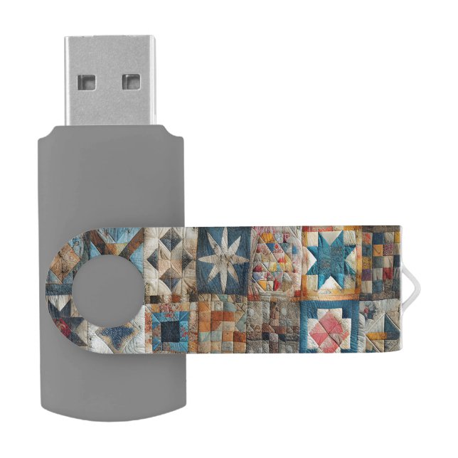Old-fashioned Patchwork Quilt Design Flash Drive (Opened)