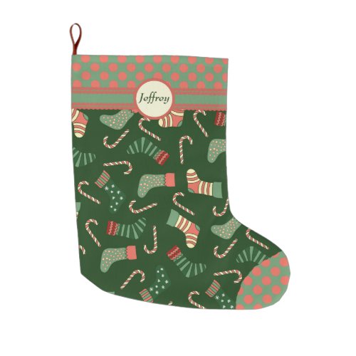 Old Fashioned Pattern Personalized Large Christmas Stocking