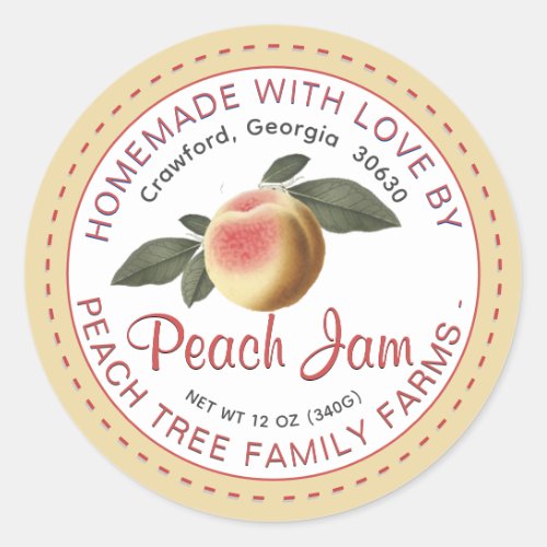 Old Fashioned Peach Jam Stitched Border Label 