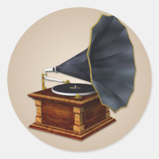 Old Fashioned Phonograph Classic Round Sticker