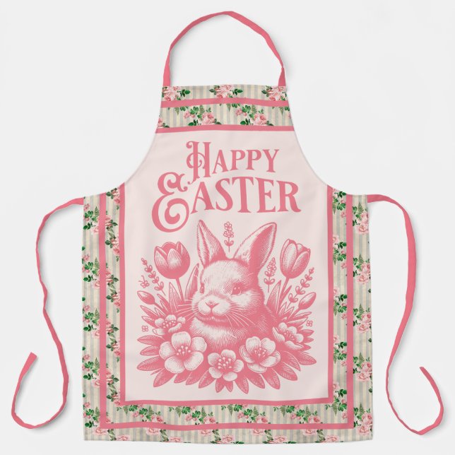 Old Fashioned Pink Easter Bunny  Apron (Front)