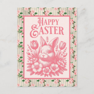 Old Fashioned Pink Easter Bunny Holiday Postcard
