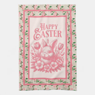 Old Fashioned Pink Easter Bunny Kitchen Towel