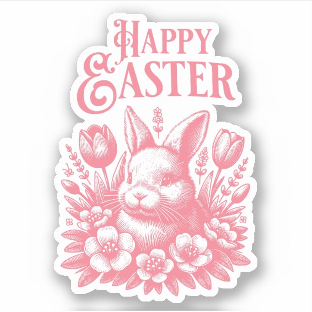 Old Fashioned Pink Easter Bunny  Sticker (Front)