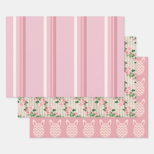Old Fashioned Pink Easter  Wrapping Paper Sheets (Set)
