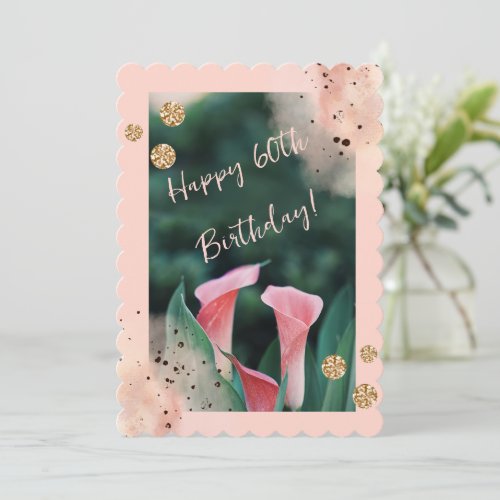 Old Fashioned Pink Floral 60th Holiday Card