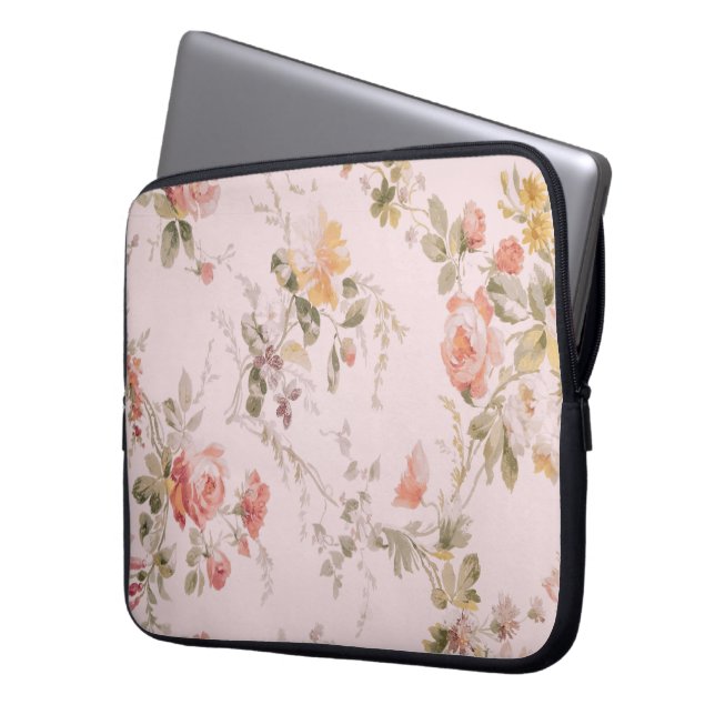 Old-fashioned Pink Floral Wallpaper  Laptop Sleeve (Front Left)