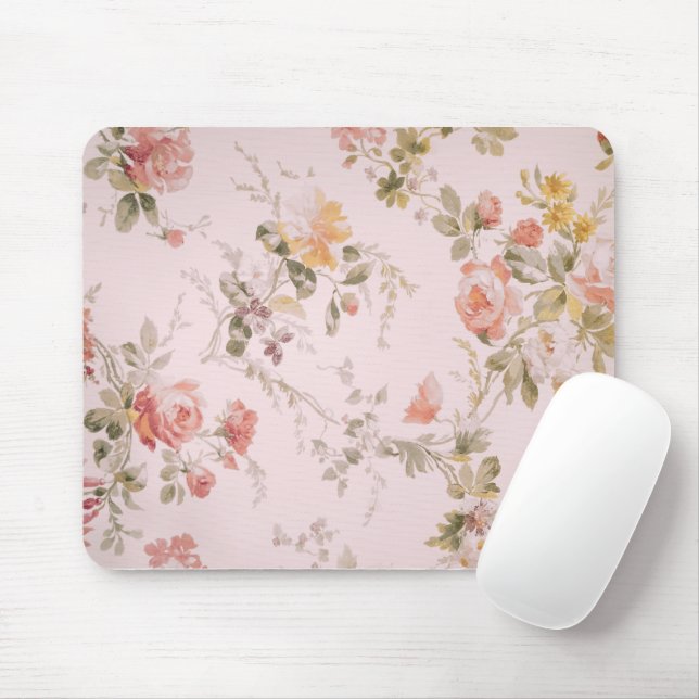 Old-fashioned Pink Floral Wallpaper Mouse Pad (With Mouse)