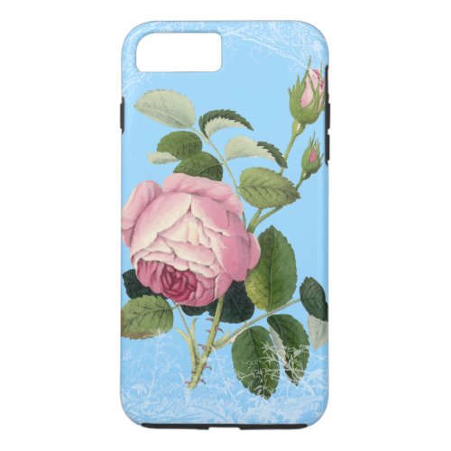 Old Fashioned Pink Rose Lacy Floral China Blue iPhone 8 Plus7 Plus Case