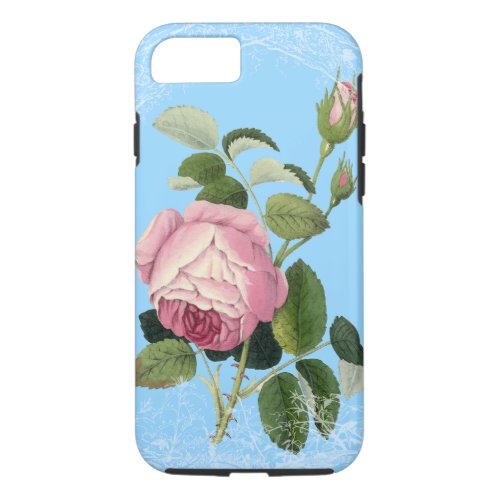 Old Fashioned Pink Rose Lacy Floral China Blue iPhone 87 Case
