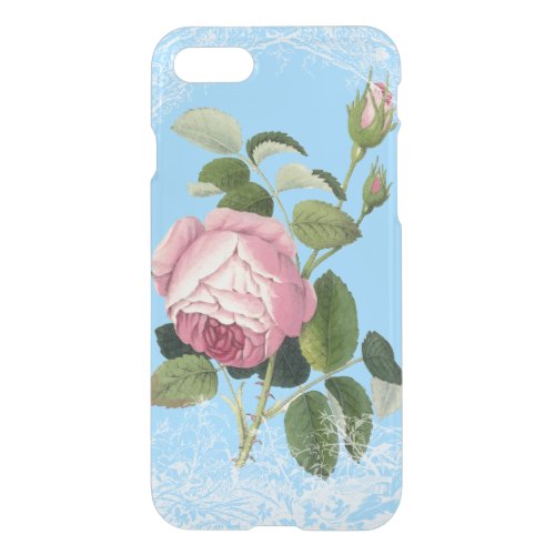 Old Fashioned Pink Rose Lacy Floral China Blue iPhone SE87 Case