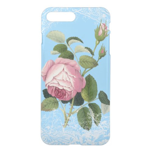 Old Fashioned Pink Rose Lacy Floral China Blue iPhone 8 Plus7 Plus Case