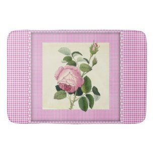 Old Fashioned Pink Rose Linen Gingham Decorative Bathroom Mat