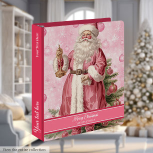 Old Fashioned Pink Santa Claus Holiday Planner 3 Ring Binder