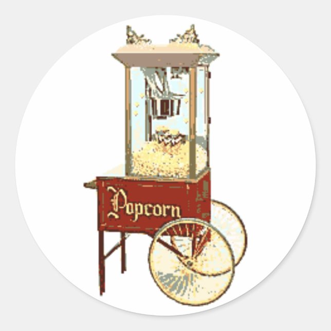 Old Fashioned Popcorn Machine Classic Round Sticker (Front)