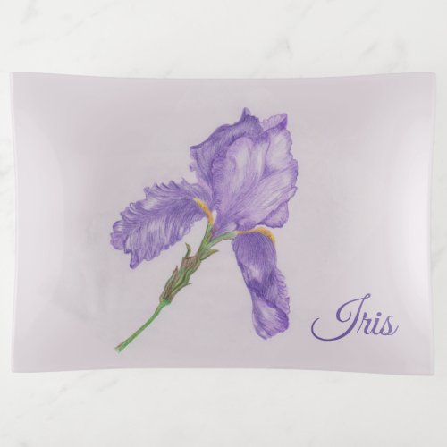 Old Fashioned Purple Iris Colored Pencil Art Trinket Tray