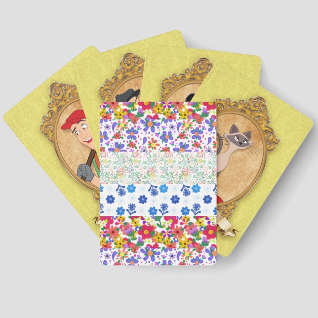 Old Fashioned Quilted Floral Borders Cute Maid Cards (Back)