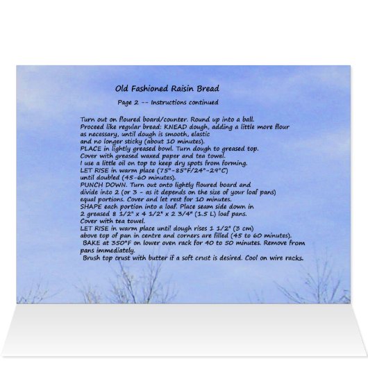 Old Fashioned Raisin Bread Recipe Card (Inside Horizontal (Top))