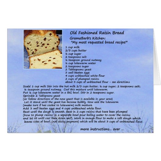 Old Fashioned Raisin Bread Recipe Card (Front Horizontal)