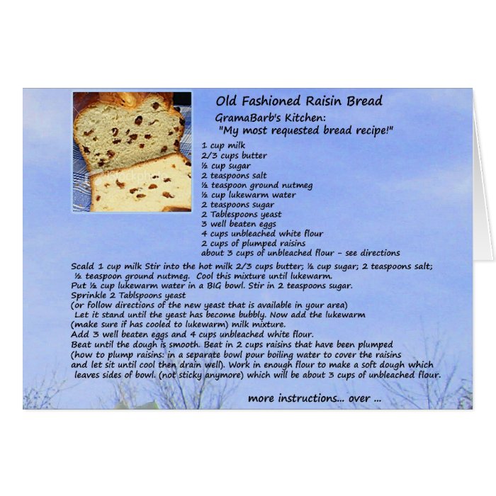Old Fashioned Raisin Bread Recipe Card