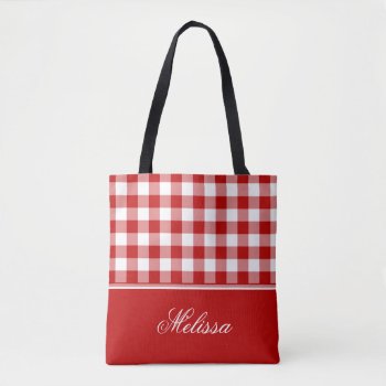 Old Fashioned Red And White Gingham | Personalized Tote Bag by DesignedwithTLC at Zazzle