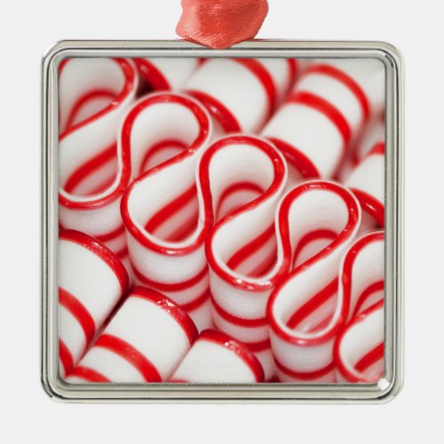 Old Fashioned Red and White Ribbon Candy Metal Ornament