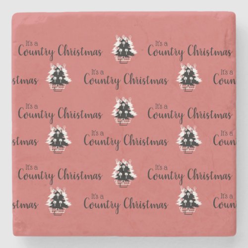 Old Fashioned Red Country Christmas Trees Stone Coaster