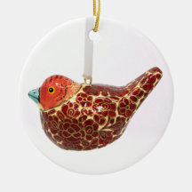 Old-fashioned Red-Gold Flowered Partridge Bauble