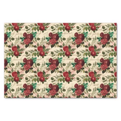 Old Fashioned Red Rose Pattern Tissue Paper