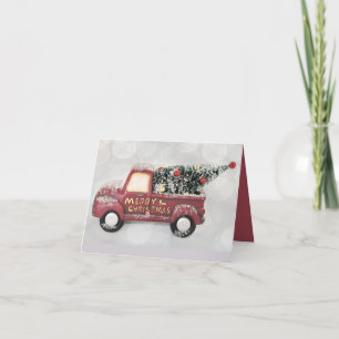 Old Fashioned Red Truck With Christmas Tree Holiday Card