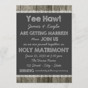Old Fashioned Redneck Country Chalkboard Wedding Invitation