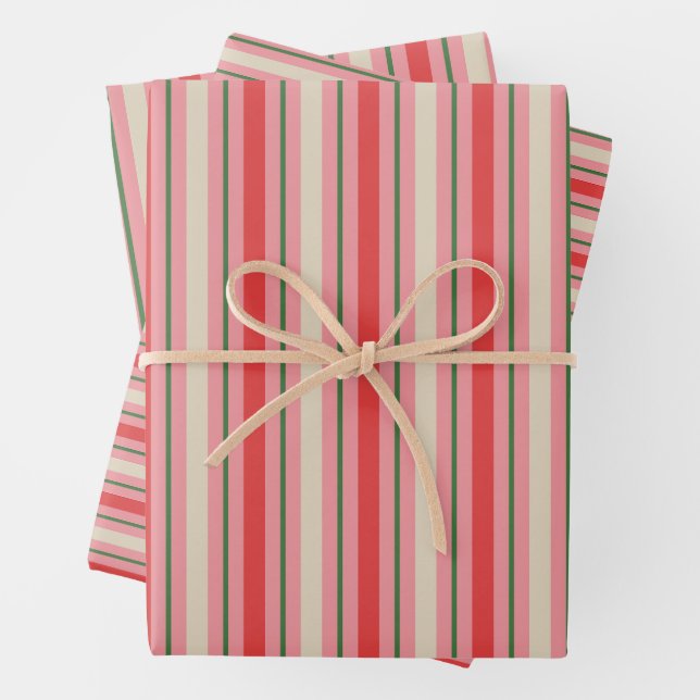 Old Fashioned Retro Christmas Stripe Pattern Pink Wrapping Paper Sheets