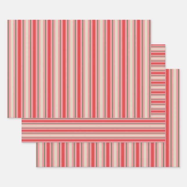 Old Fashioned Retro Christmas Stripe Pattern Pink Wrapping Paper Sheets