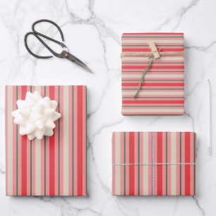 Old Fashioned Retro Christmas Stripe Pattern Pink Wrapping Paper Sheets