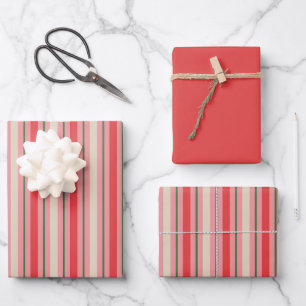 Old Fashioned Retro Christmas Stripes Pink Red Wrapping Paper Sheets