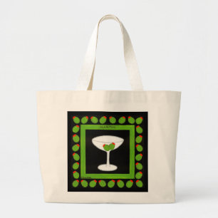 Old Fashioned Retro Drink Red Cherries on Black Large Tote Bag