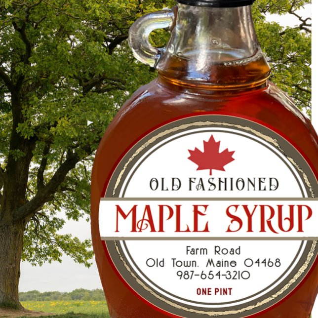 Old Fashioned Retro Maple Syrup Hearts and Leaf Classic Round Sticker (Creator Uploaded)