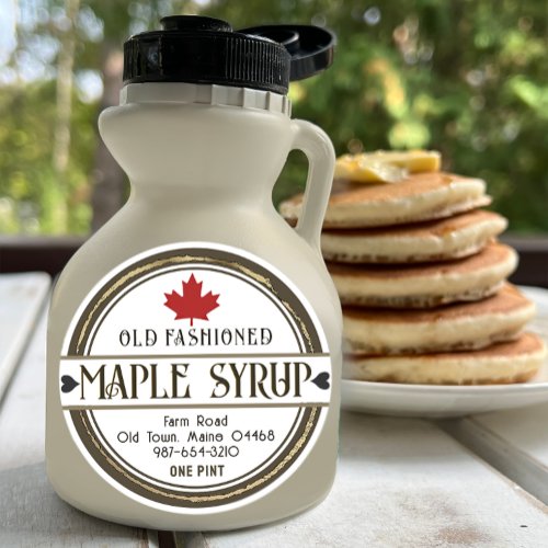 Old Fashioned Retro Maple Syrup Hearts and Leaf Classic Round Sticker