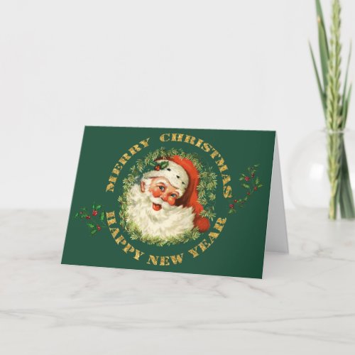 Old Fashioned Retro Santa Claus Holiday Card