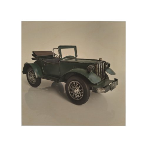 old_fashioned retro style convertible car wood wall art