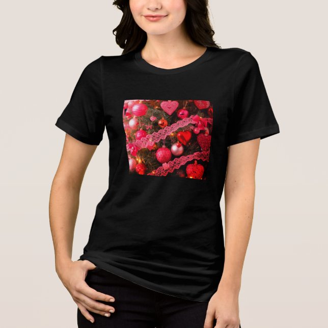 Old-Fashioned Retro Valentine Tree on Cozy Black  Tri-Blend Shirt (Front)