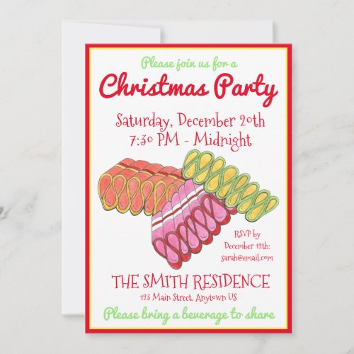 Old Fashioned Ribbon Candy Christmas Party Invitation