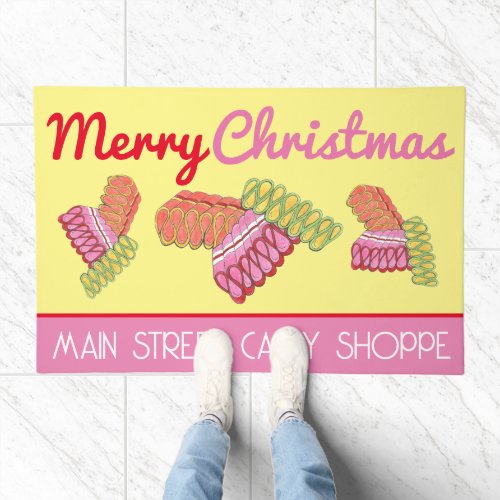 Old Fashioned Ribbon Candy Christmas Sweet Shop Doormat